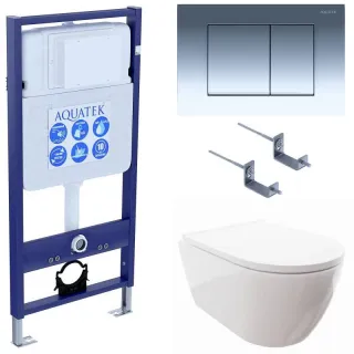 Комплект SET AQUATEK ПОЛАРИС-010 4в1 унитаз с инсталляцией кнопкой и сиденьем микролифт